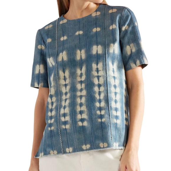 Adam Lippes Metallic Tie-Dyed Denim Top shibori - Picture 1 of 8